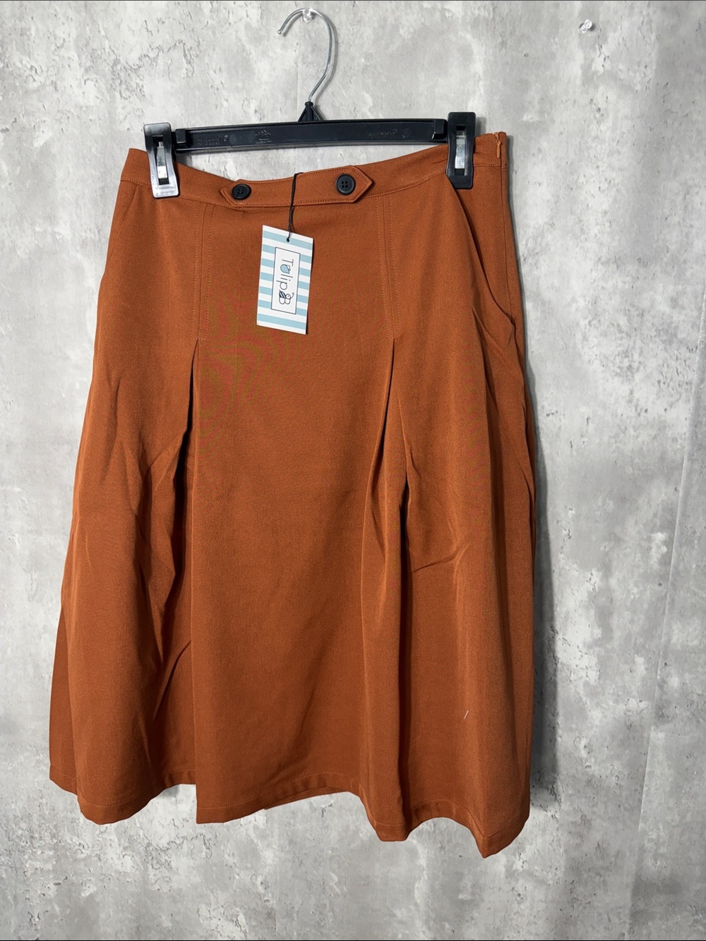 NWT TULIP B Rust A-Line Midi Skirt w pockets